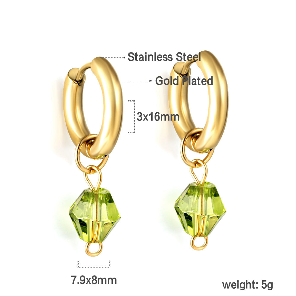 3x16mm circle with diamond-shaped green diamond earrings asonjewelry